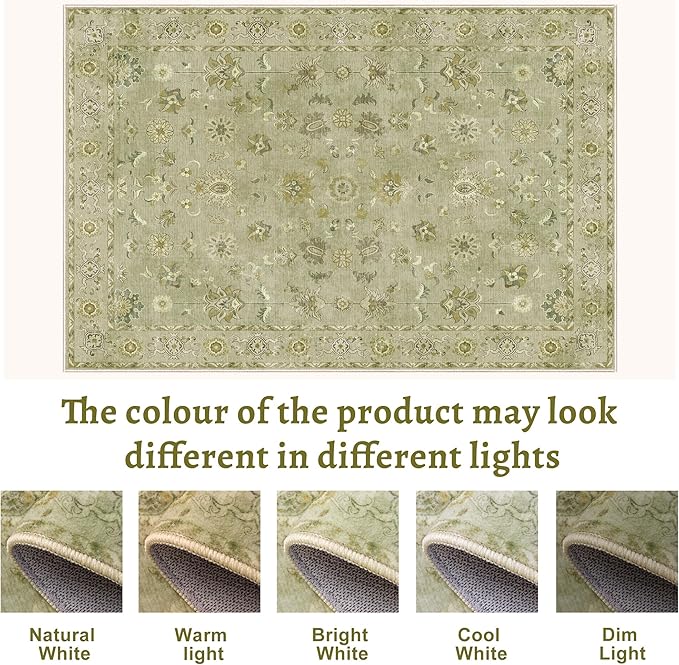 Tangsoo Floral Vintage Rug 2x3 Washable Rug for Entryway, Non Slip Small Area Rugs, Indoor Front Door, Print Distressed Green Door Mat Carpet, Soft Low Pile Rugs for Entrance Kitchen Bedroom