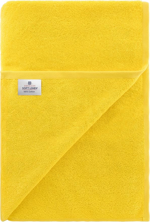 American Soft Linen Oversized Bath Sheet 40x80 Extra Large for Bathroom, 600 GSM 100% Cotton Turkish Jumbo Bathsheet Towels for Adults, Yellow Bath Sheet