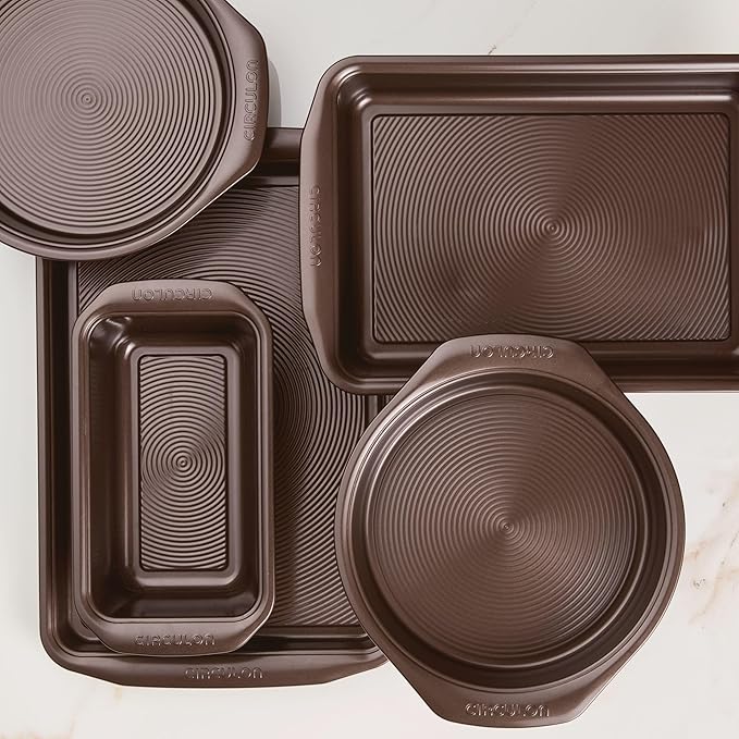 Circulon Nonstick Bakeware Set with Nonstick Cookie Sheet, Bread Pan, Bakings Pan and Cake Pans - 5 Piece, Chocolate Brown
