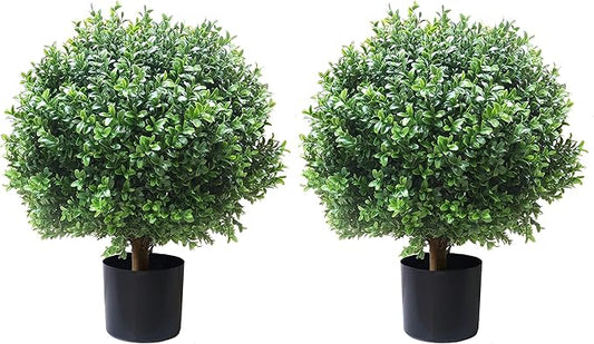ALL SEASON GREEN 2'T 18''W Boxwood Ball Artificial Topiary Trees Potted Faux Outdoor Plants for Home Porch Decor Set of 2