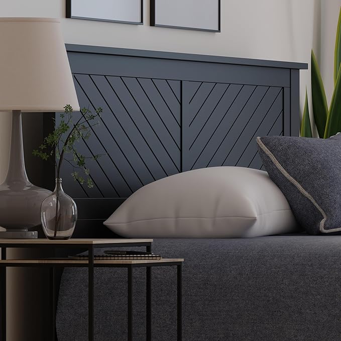 Serene Poplar Wood King Headboard, Modern Farmhouse Panel with Chevron Scoring, King Size Headboard in Black, Casual Coastal Style, Easy Assembly, Quality Materials