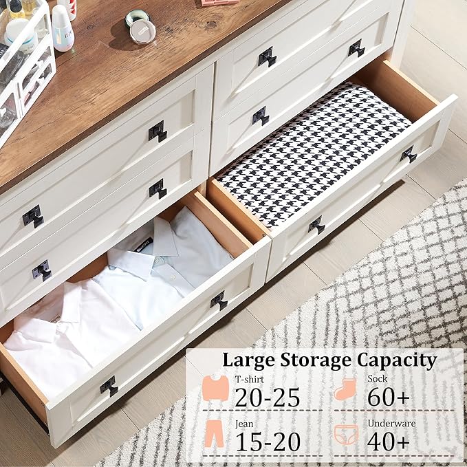 RedLemon 6 Drawer Dresser for Bedroom, Farmhouse 54 Inch Wide Rustic Wood Dresser TV Stand, Chest of Drawers for Closet, Living Room, Hallway, Antique White