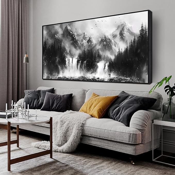 Forest Wall Art Canvas - Black and White Wall Art for Living Room - Black Framed Wall Art Size 29" x 59"
