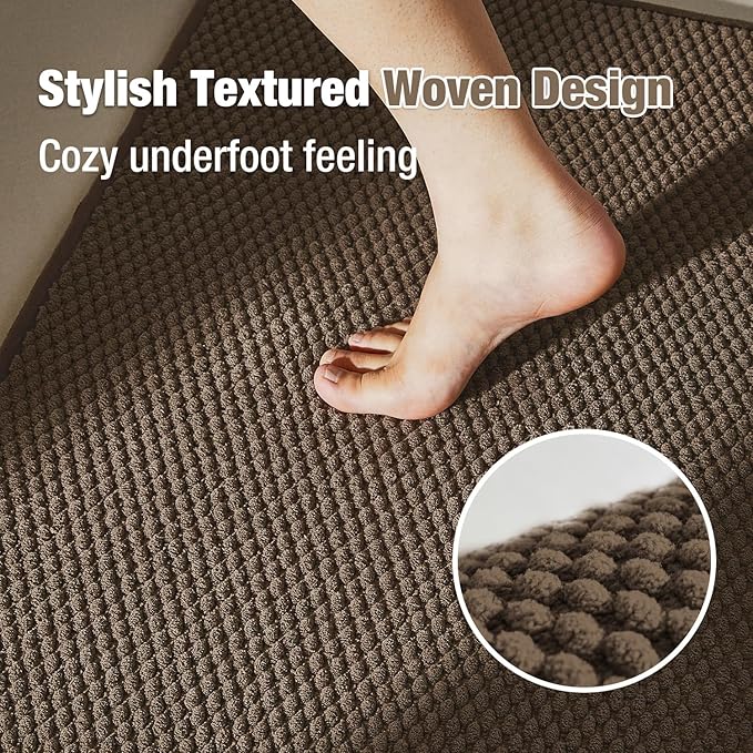 Bathroom Rugs Non Slip Washable, Super Absorbent Thin Bath Mat Small Quick Dry Low Pile Bathroom Rug, Brown 20"x30"