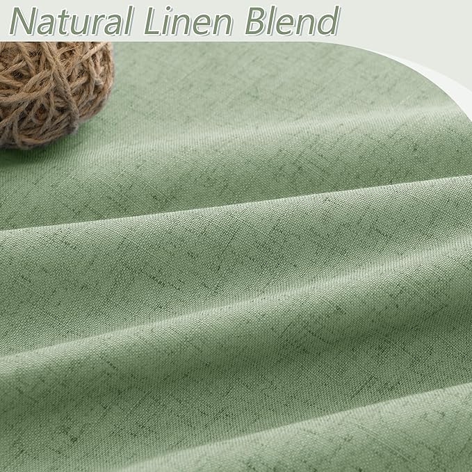 Guken 100% Blackout Linen Curtains 63 Inch Length 2 Panels Set for Living Room Bedroom Back Tab Thermal Insulated Black Out Linen Drapes Room Darkening Window Curtains,Light Sage