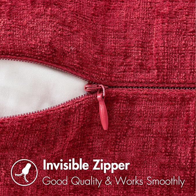 MIULEE Pack of 2 Red Couch Throw Pillow Covers 12x20 Inch Soft Chenille Pillow Covers for Sofa Living Room Solid Dyed Pillow Cases