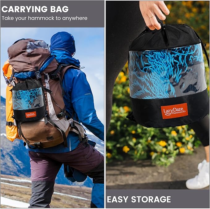 LazyDaze Hammocks Handwoven Outdoor Double Rope Mayan Hammock Bed, Tree Hammocks with Stand for Outside Patio Indoor Bedroom, hamacas para adultos, Blue