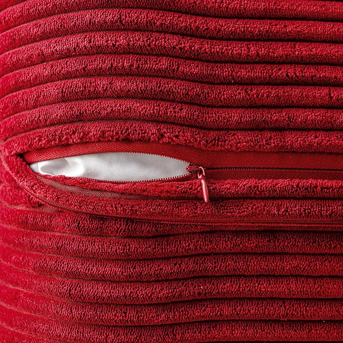 MIULEE Christmas Decorative Throw Pillow Covers for Couch Bed Livingroom 16x16 Inch Set of 2 Red Boho Accent Throw Pllows Broadside Striped Patchwork Soft Corduroy Pillowcases