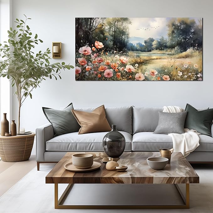 Large Artwork Canvas Wall Art for Living Room Bedroom Decor Wall Painting Modern Country Road Main Picture Image Decorative Painting with Frame Can be Directly Hung Decor Size 24x48 D