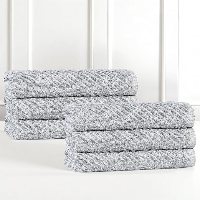 Superior Amelia Viscose Cotton Blend Medium Weight Towels, for Kitchen, Bathroom, Spa, Plush, Quick Dry, Ultra-Soft Towels, Bath Essentials, Ribbed Design, Absorbent Hand Towels, Set of 6, Denim Blue