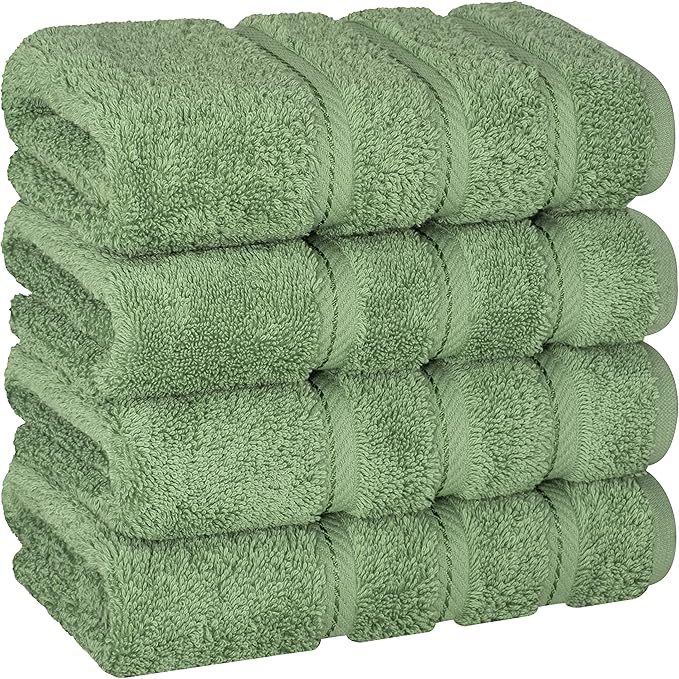 American Soft Linen Luxury Hand Towels for Bathroom, 600 GSM 100% Cotton Turkish 4 Piece Hand Towel Set, 600 GSM Hand Face Towels for Kitchen, Sage Green Hand Towels