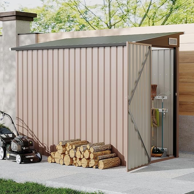 4' x 8' Outdoor Lean to Storage Sheds Outdoor, Heavy-Duty Lean to Garden StorageShed, Metal Wall Side Bike Shed & Outdoor Storage