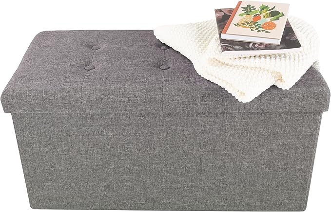 Lavish Home Ottoman Set of 2 - Ottoman Foot Rest, Linen Chest, or Storage Bench Set - 30in Ottomans for Living Room, Bedroom, Dorm Storage (Dark Gray)