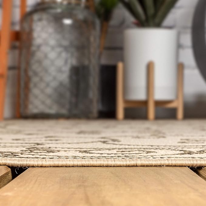 JONATHAN Y SMB106A-4R Charleston Vintage Filigree Textured Weave Beige/Brown 4' Round Indoor/Outdoor Area Rug, Pet Friendly, Non-Shedding, Stain Resistant, Easy-Cleaning for Backyard, Patio, Porch