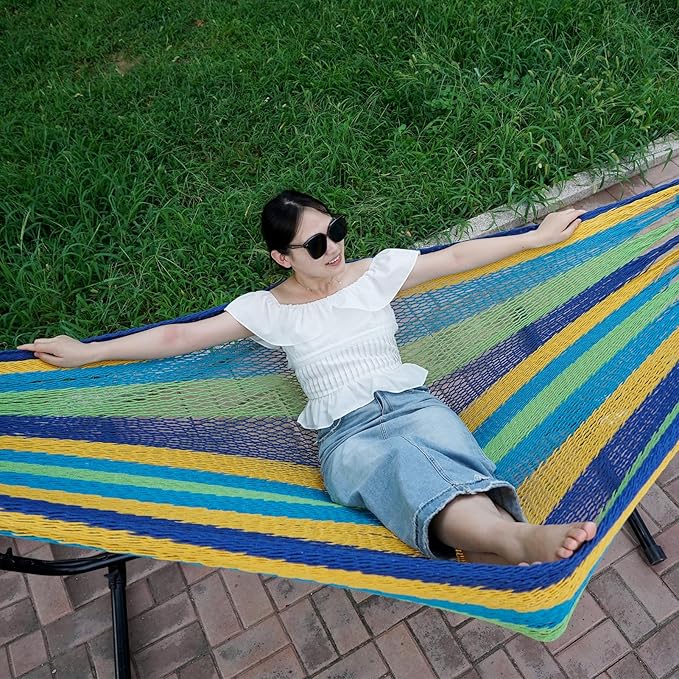 Handwoven Mayan Hammock - Portable Family Hammock with Carry Bag Matrimonial Size Multi-Color Handmade Hammock for Travel Camping Backyard, Porch, Outdoor or Indoor Use