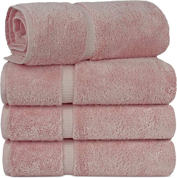 Chakir Turkish Linens | Hotel & Spa Quality 100% Cotton Luxury Turkish Towels | Soft & Absorbent (30x60 Inches Extra Large Bath Towels, Set of 4 - Pink)
