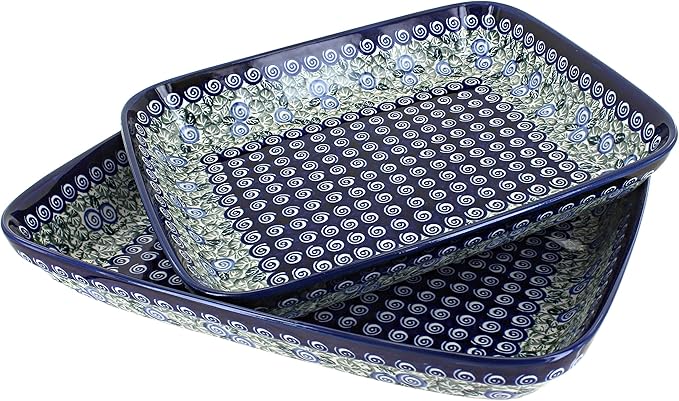 Blue Rose Polish Pottery Seaside Swirl Rectangular Baker Set