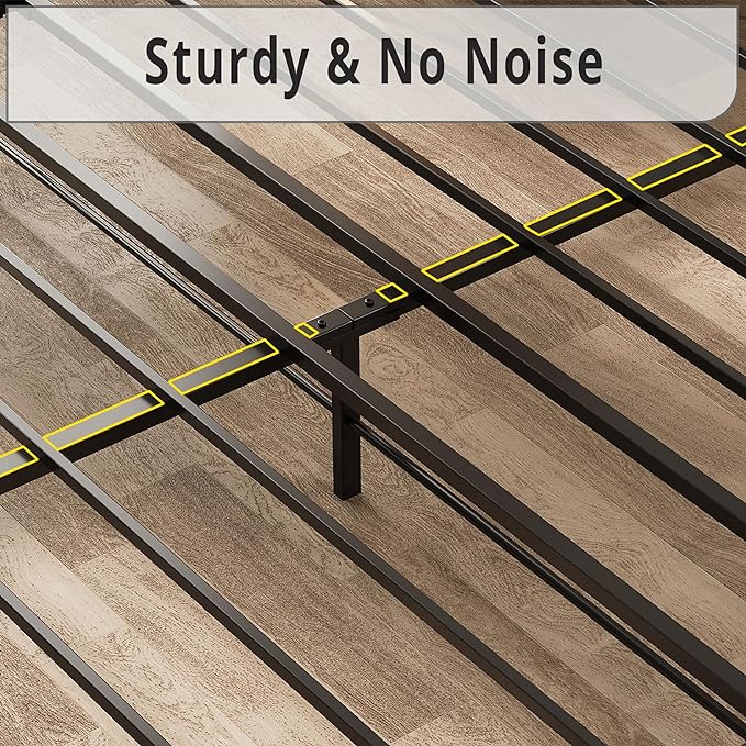 LIKIMIO Queen Bed Frame, Storage Headboard with Charging Station, Solid and Stable, Noise Free, No Box Spring Needed, Easy Assembly (Vintage and Black)