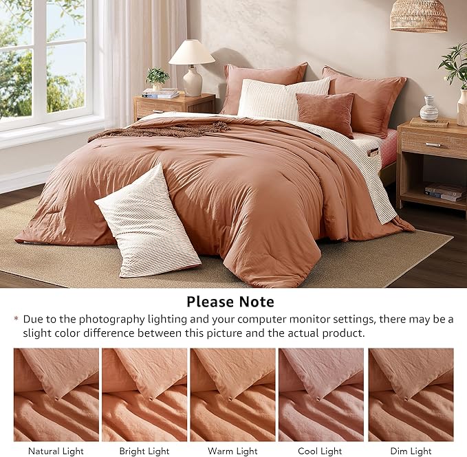 Monbix Queen Comforter Set - 7 Pieces Autumn Leaf Prewashed Bed in a Bag Queen Bedding Sets with Comforters, All Seasons Down Alternative Comforter Bed Set with Sheets,Pillowcases & Shams
