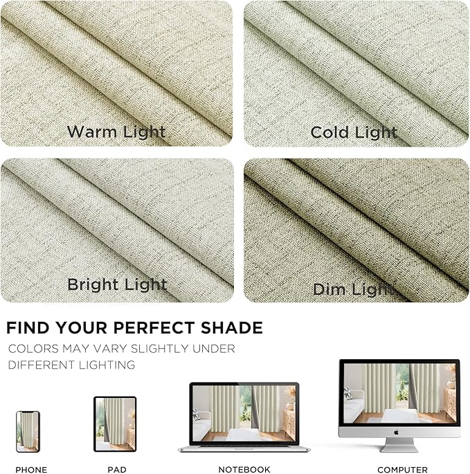 Joydeco 100% Blackout Curtains for Bedroom - Natural Linen Curtains 37" W x 90" L Long, Thermal Insulated 2 Panels Light Beige. Room Darkening Light Blocking Drapes for Living Room