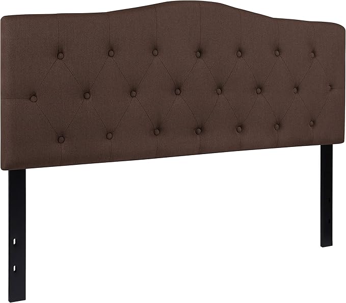 EMMA + OLIVER Arched Button Tufted Queen Size Headboard in Dark Brown Fabric