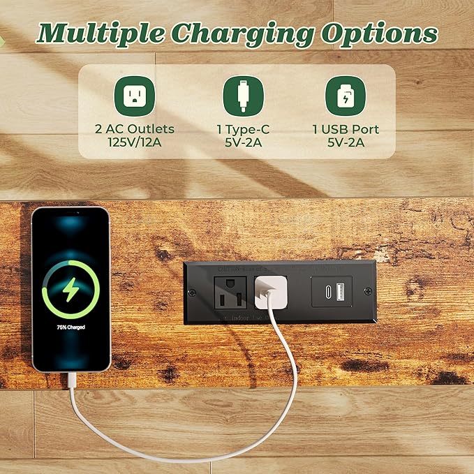 SUPERJARE 5.9 Inch Console Table with Outlet, Sofa Table, Beehind Couch Table, 5.9 x 39.4 x 29.1 Inches, Metal Frame, for Living Room, Hallway, Rustic Brown