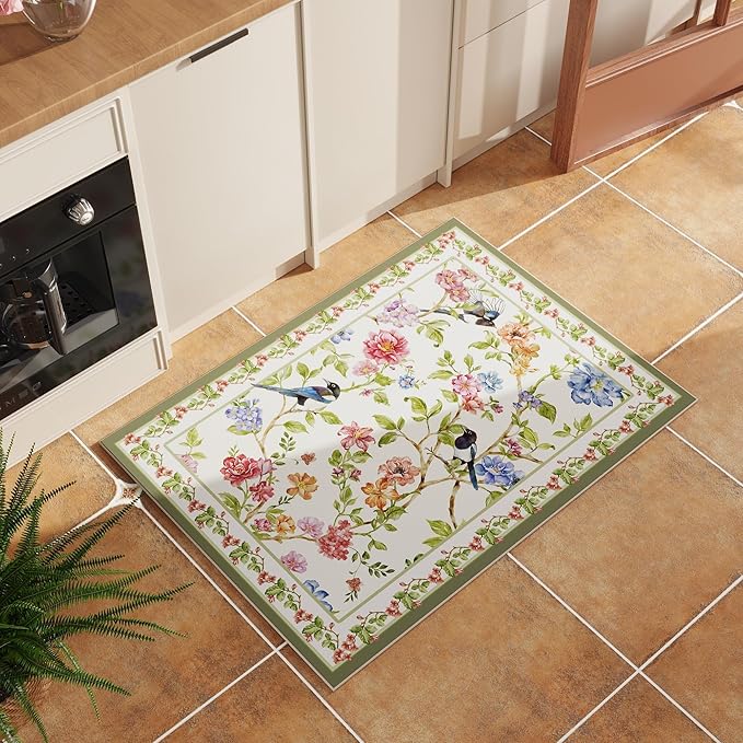 Door Mat Indoor Entrance 2x3 Rug Machine Washable Floral Bird Magpies Animal Small Area Rug Non-Slip Low Pile Throw Rugs for Entryway, Kitchen, Front Door Indoor Entrance, Entry, Kids Room