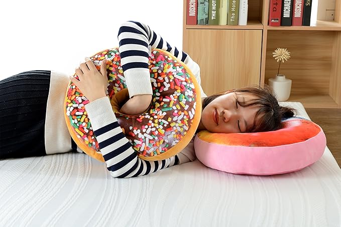 Cheer Collection Round Donut Pillow | 2-in-1 Reversible Super Soft Microplush Doughnut Pillow - Chocolate Glaze, Rainbow Sprinkles