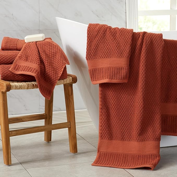NY Loft 100% Cotton 4 Pack Bath Towel Set| Super Soft & Absorbent Quick-Dry Bath Towels 30" x 52" |Textured and Durable Cotton | Trinity Collection (4 Pack, Clay)