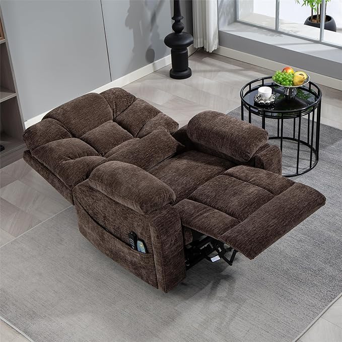 Oversized Lay Flat Power Lift Recliner Chair with Heat and Massage for Elderly, Infinite Position Heavy Duty Dual Motor Lift Chair 400 lbs with Cup Holder & Wireless Phone Charger