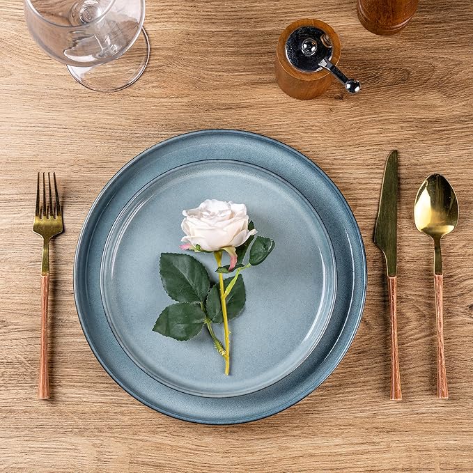 AmorArc Stoneware Dinnerware Sets for 4,Round Reactive Glaze Ceramic Plates and Bowls Set,Highly Scratch Resistant | Dishwasher & Microwave Safe Dishes Set,Service for 4 (12pc)