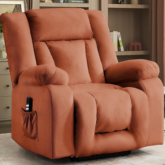 Oversized Dual Motor Power Lift Recliner for Adults, Electric Lift Chair with Heating and Massage, Waffle Fabric Electric Recliner Chair with Side Pockets, Wide Recliner for Living Room