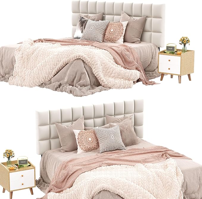 Andeworld Velvet Upholstered Tufted King Size Headboard,Wood Head Board with Metal Legs, Adjustable Height from 42” to 56”, Bed Headboard in Modern Design,Backboard for Bed, Beige