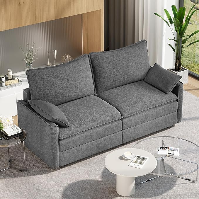 Vesgantti 74" Loveseat Sofa for Living Room, Comfy Cloud Couch Deep Seat Chenille Modern 2 Seater Small Sofa with Armrest Pillow, Easy Assembly for Small Spaces, Gray