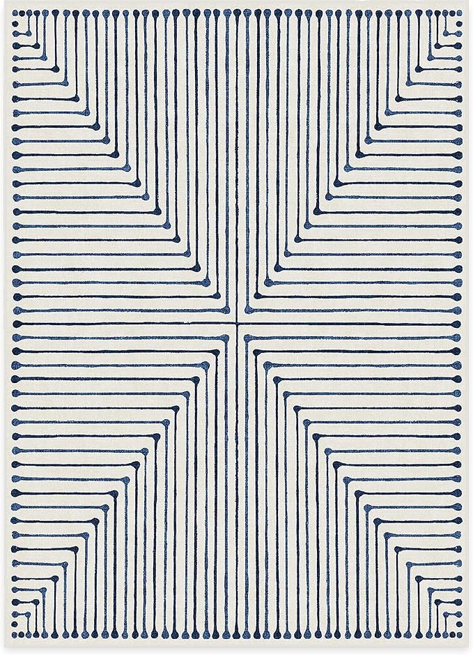 RUGGABLE x Jonathan Adler Machine Washable Modern Area Rug – Inkdrop Slate Blue 5x7, Stain-Resistant, Non-Slip – Medium Rugs for Living Room, Bedroom, Hallway, Entryway & Office–with Cushioned Pad