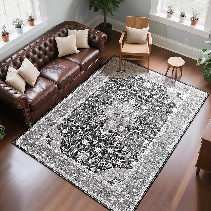 8x10 Area Rug for Living Room, Modern Washable Rug Non Slip Low Pile Large Area Rugs for Living Room, Bedroom, Farmhouse, Dining Room,Grey