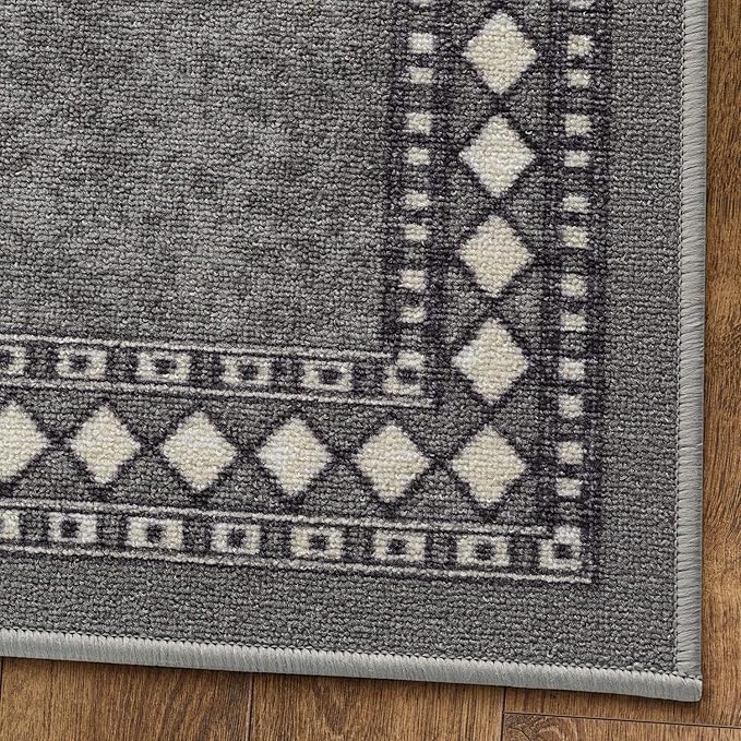 Antep Rugs Alfombras Modern Bordered 2x4 Non-Skid (Non-Slip) Low Profile Pile Rubber Backing Kitchen Area Rugs (Gray, 2'3" x 4')