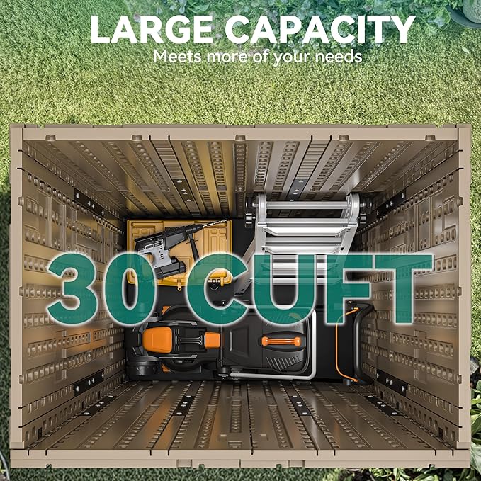 YITAHOME Outdoor Tall Storage Cabinet with 4 Shelves, Waterproof Resin Vertical Tool Shed, Lockable 30 cu. ft. Storage Shed for Patio, Garden, Yard, Brown