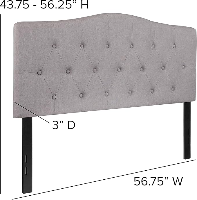 EMMA + OLIVER Arched Button Tufted Full Size Headboard in Light Gray Fabric
