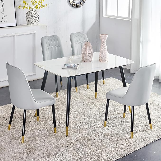 Dining Room Table Set for 4,Small Dining Table Set for 4, Sintered Stone Kitchen Table Top and Modern Chairs Set of 4 for Kitchen Dining Room, Small Space