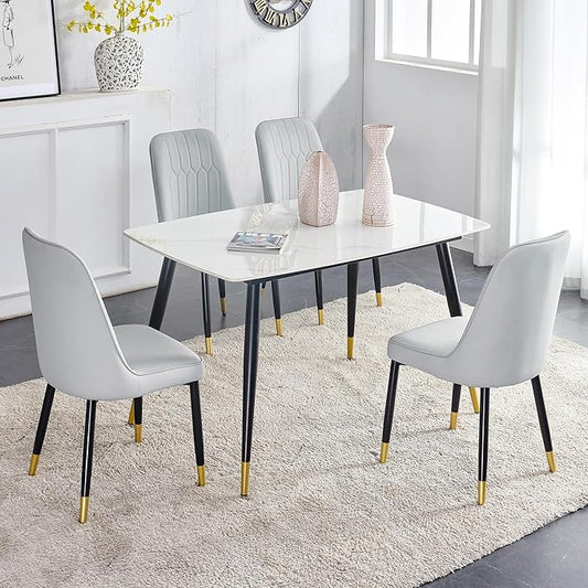 Dining Room Table Set for 4,Small Dining Table Set for 4, Sintered Stone Kitchen Table Top and Modern Chairs Set of 4 for Kitchen Dining Room, Small Space
