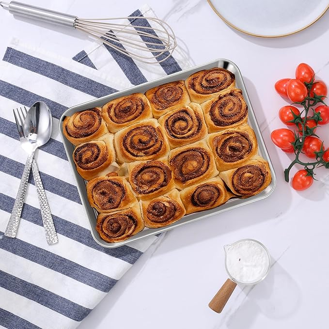 Herogo Nonstick Stainless Steel Baking Sheet Pan Set, 10×8×1 Inch Rectangle Cookie Sheet Bakeware Set for Oven, 2 Pack Multipurpose Kitchen Cookware, Non Toxic & Heavy Duty & Easy Clean- Small