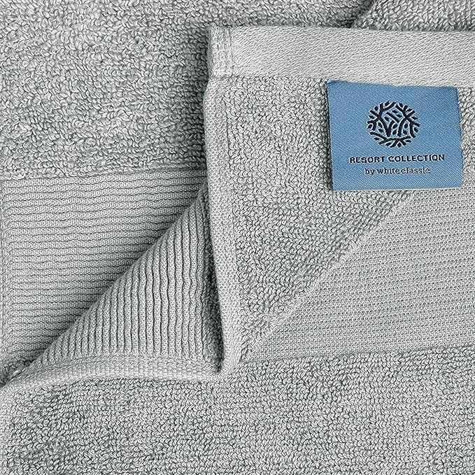 White Classic Resort Collection Soft Bath Towels | 28x55 Luxury Hotel Plush & Absorbent Cotton Bath Towel Large [4 Pack, Dolphin Grey]