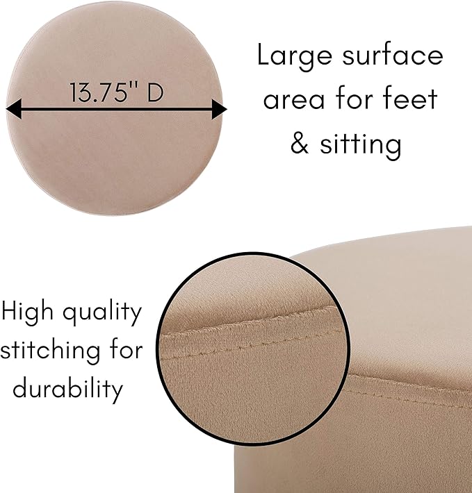 BIRDROCK HOME Round Ottoman Foot Stool – Soft Padded Modern Stool Design – Ideal for Living Room, Bedroom – Compact Footrest, Vanity Chair, Small Furniture – Foam Seating, Decorative Accent (Taupe)