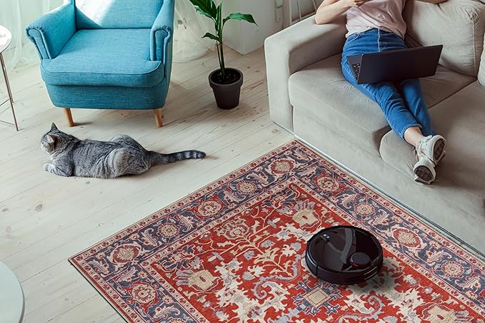 Keen Home Design 5x7 Rug - Machine Washable Area Rug with Non-Slip Backing, Ideal for Living Room, Dining Room, Bedroom - Vintage, Easy Clean, Durable, Low Pile Rug - (5' x 7')