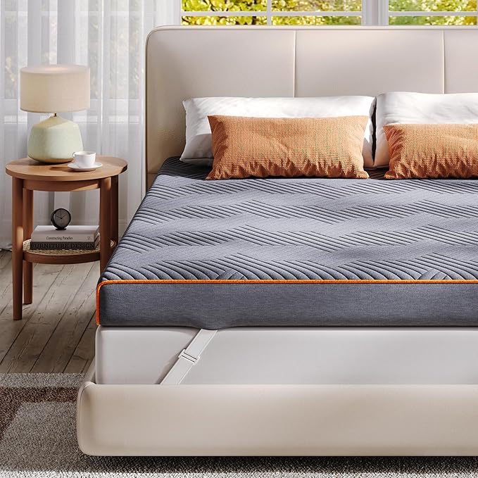 EnHomee Memory Foam Mattress Topper,4 Inch King Mattress Topper Pressure Relief with Cooling Gel and Removable & Washable Embossed Cover, CertiPUR-US & Oeko-TEX Certified, Grey, King