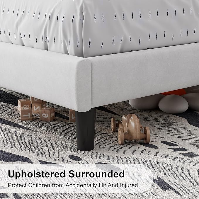 Feonase Twin Bed Frames, Upholstered Bed Frame with Charging Station, Wingback Storage Headboard, No Box Spring Needed, Noise-Free, White