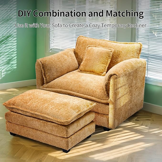 SweetGO corporation 42'' Plush Single Sofa Accent Chair with Ottoman for Living Room/Bedroom, Modern Couch for Cozy Lounge Chair for Reading