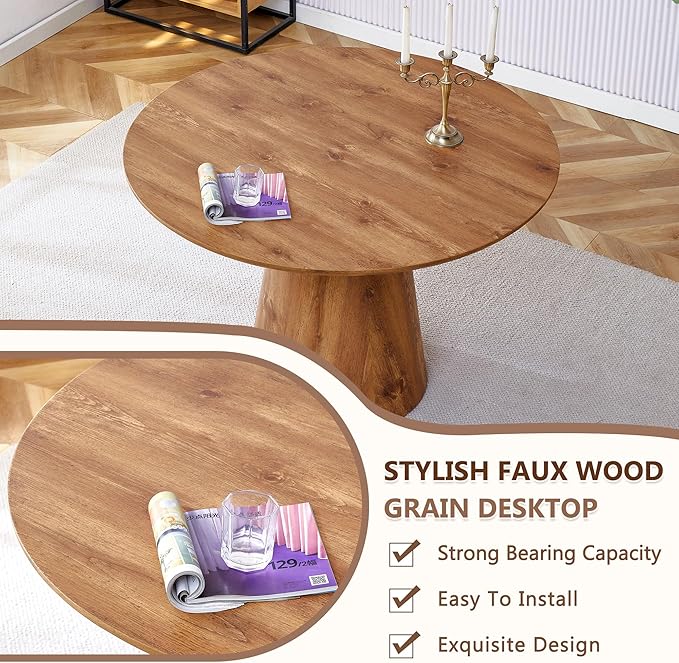 45 Inch Round Dining Table Set for 4, 5 Piece Kitchen Table and Chairs Set, Wooden Table with Light Walnut Finish, Small Space Dining Set for Apartment or Dining Room