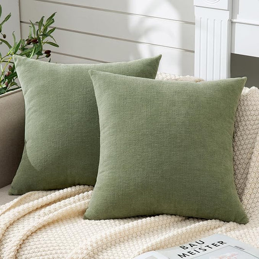 GAWAMAY Decorative Square Throw Pillow Covers 22"x22" Inch Set of 2, Super Soft Chenille Pillows Farmhouse Fall Pillowcase for Living Room Bedroom Sofa Couch Cushion Cover Sage Green 55x55cm